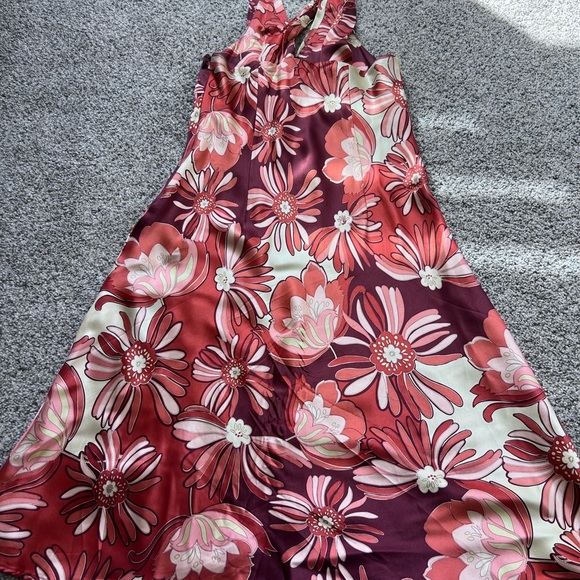 Loft Ann Taylor Halter Neck Sleeveless Rustic Orange Silk Blend Midi Dress 6 - Picture 7 of 7